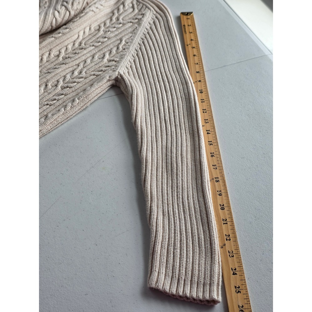 Cream Cable Knit Turtleneck Sweater 100% Cotton XL Chunky Fisherman Preppy - Picture 9 of 10